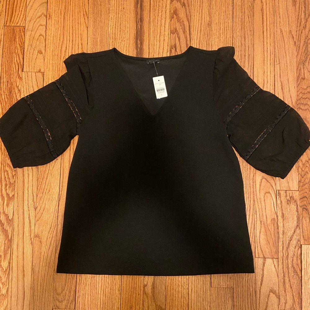 Black Ann Taylor Sweater With Sheer Sleeves NWT